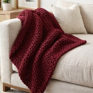 Oake Red Chunky Knit Throw Weighted Blanket 50x60 Cozy Modern Texture Home Decor